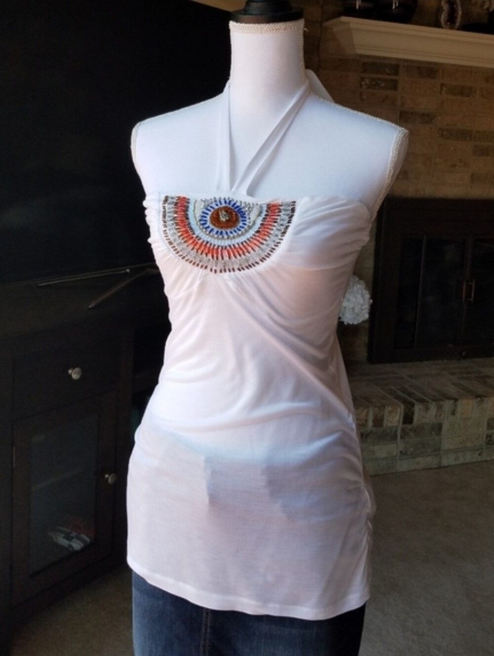 Bright White Beaded Halter Top from Italy Terranova
